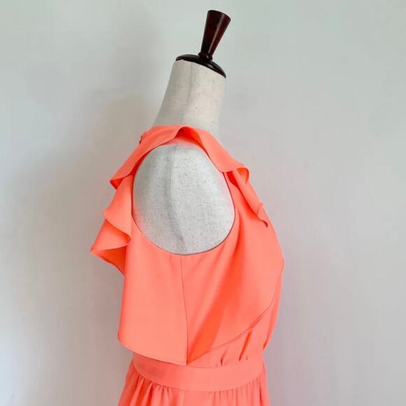 Shoshanna Katrina Neon Orange Ruffle Cap Sleeve Sheath Mini Dress - Picture 7 of 10